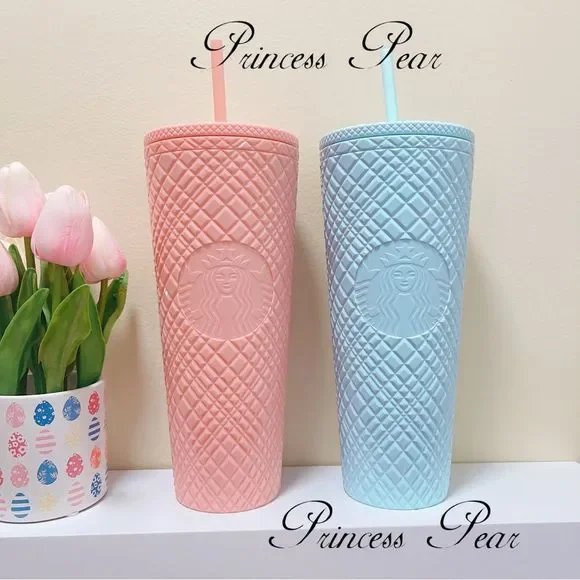 2022 Starbucks Siren Anniversary Coral Pink & Mint Blue Jewel Cold Cup Tumbler - Picture 1 of 12